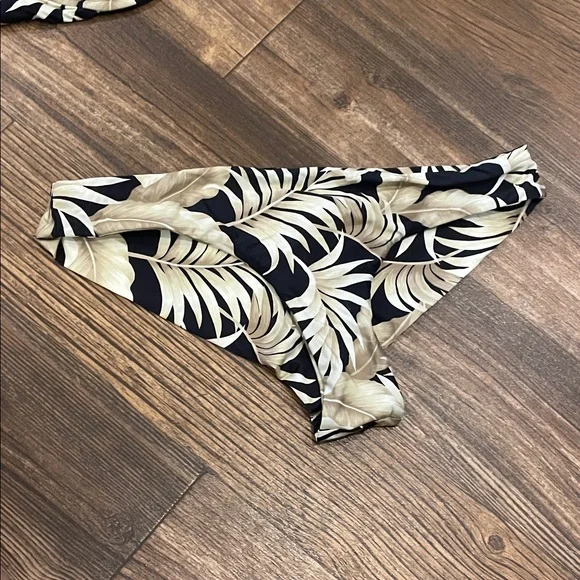 Volcom Lip Palm Bikini Set Black and Cream Leaf Print